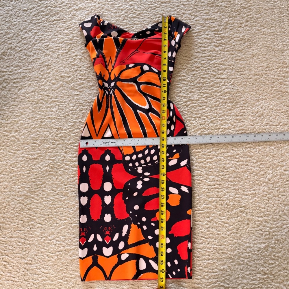 Chiara Boni Le Petite Robe Butterfly Print Sheath Dress Orange Red 36 Italy Made - Picture 9 of 11